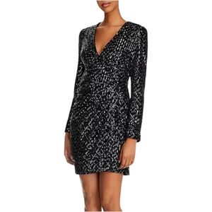 O.P.T women's Luna velvet sequin wrap mini long sleeve dress size M